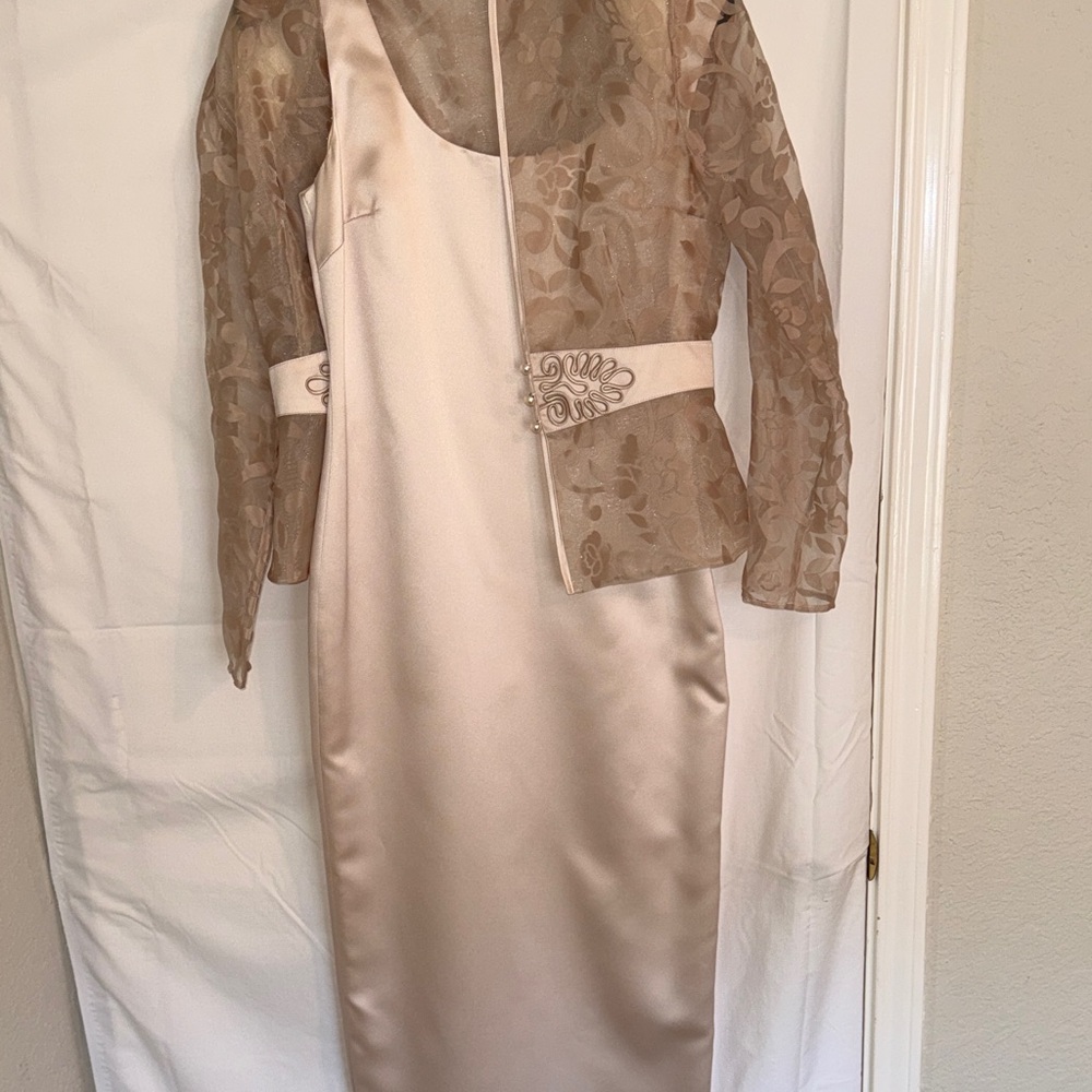 Elegant Cream Dress with Sheer Jacket